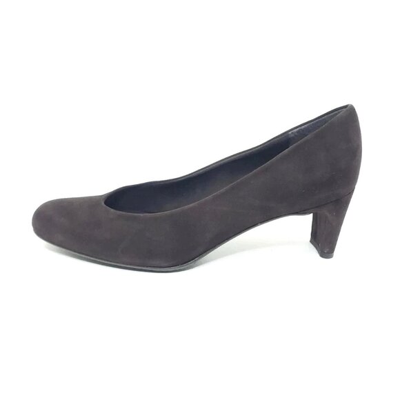 Stuart Weitzman Block Heel Pumps Dark Brown Suede Almond Toe Womens Size 8.5 M - Picture 1 of 12